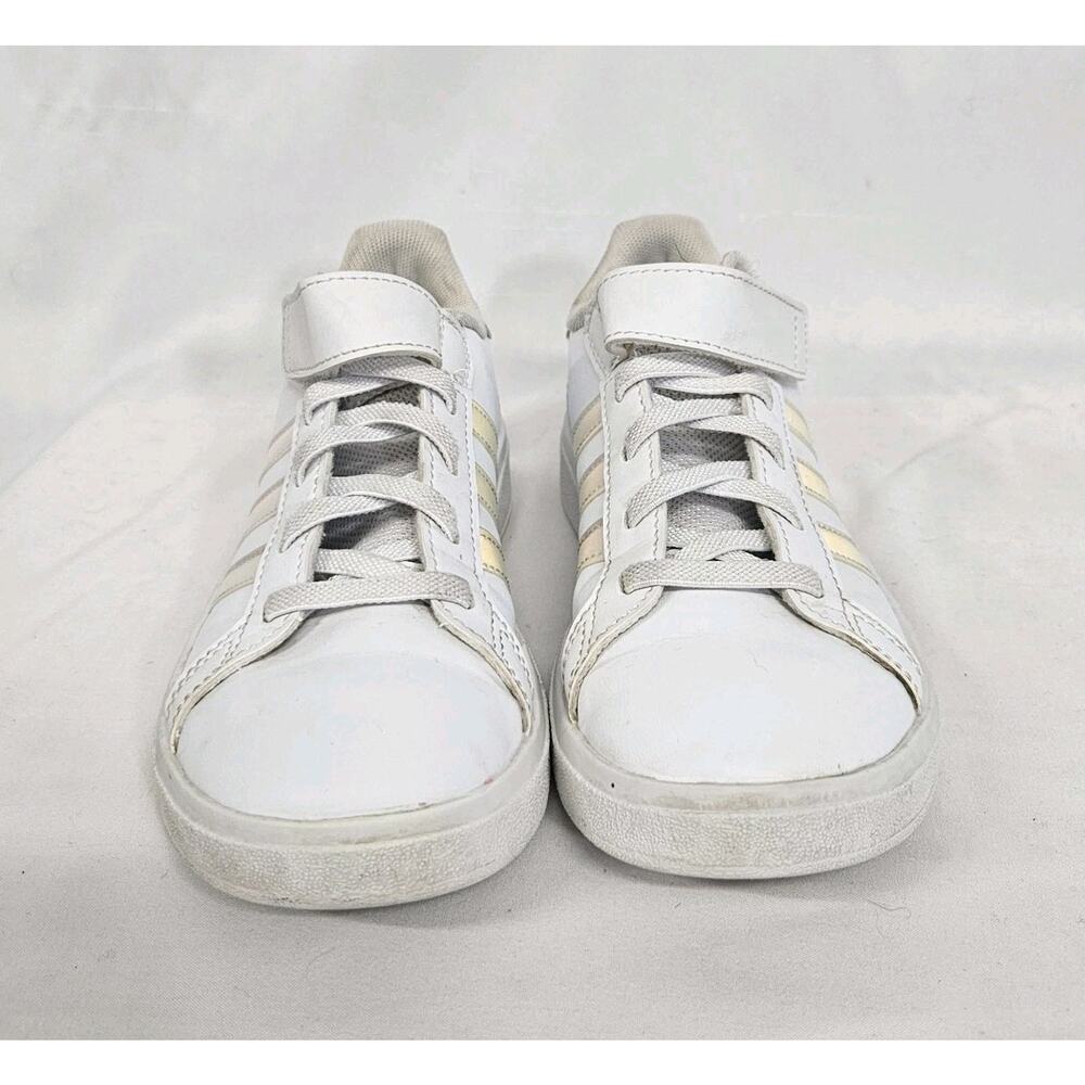 Adidas Children's Girls Grand Court 2.0 Cloud White Iridescent Sneakers Size 1.5 - Picture 2 of 9